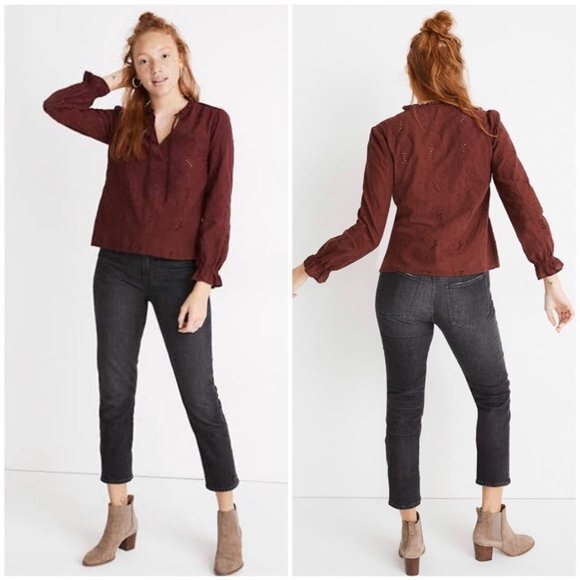 NWT Madewell Embroidered Eyelet Ruffled Popover Top XS - Picture 1 of 9